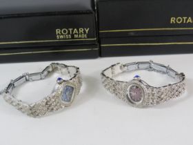2 Ladies macasite set Rotary ladies mechanical wristwatches with boxes.