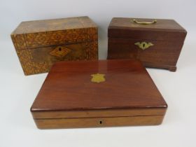 2 Vintage wooden keepsake boxes and a small 2 tier cutlery box.