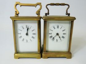 Two Brass Carriage Clocks, French made with enamel faces, one intermittent runner, one non runner. F