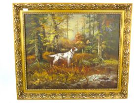 Beautifully painted Oil on Board of an English Setter on a woodland background. Bears signature Jack