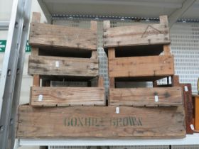 Selection of vintage wooden vegatable crates.