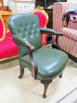 Early 20th Century Leather Study Chair with Fluted decoration details to the arms. Upholstered in ex