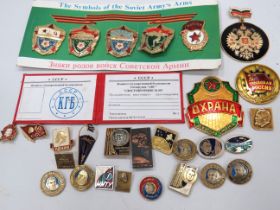 Various Vintage and discontinued Metal and Enamel Badges from the Soviet Union to include Space prog