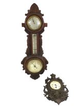 Large Barometer/Clock/Thermometer approx 26 inches long with Oak Case. Clock requires attention to e