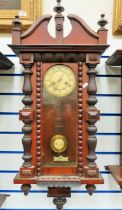 Oak Wall Clock with enamel Dial approx 45 inches long. Non runner for spares or repairs. See photo