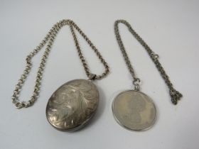 Very large Sterling silver locket on a 58cm Belcher chain total weight 47.3g, locket 5.3cm by 4.5cm.