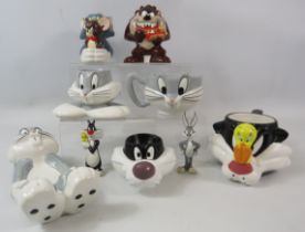 Selection of Warner Bro Looney tunes items including salt and pepper pots, egg cups etc.