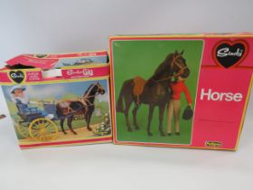 Boxed Sindy Gig and Harness plus a Boxed Sindy Horse with tack and Sindy doll with spare Jods and ja