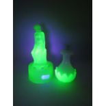 Green uranium glass figural frog plus a small opaline and uranium glass vase.