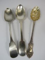 3 Sterling silver serving spoons London 1837,1840 and Dublin 1831. Total weight 204 grams