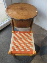 Vintage wooden sewing table and a small retro stool.