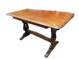 Well Proportioned Oak Kitchen Table with shaped and pierced supports. Good Colour and patina to top.