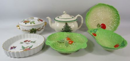 Spode christmas tree teapot, Beswick leaf dishes and Royal Worceter Evesham etc.