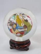 Large chinese reverse painted paperweight.