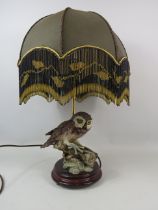 Dear Italian Owl Figural table lamp with shade, 55cm from base to top of the shade,
