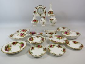 Selection of Royal Albert Old Country Roses ornaments, vases, clock, trinkets etc. 18 pieces in