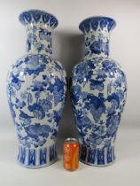 Very large pair of Blue and white chinese porcelain vases decorated with fruit and flowers, approx