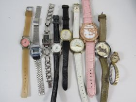 Eight ladies Quartz watches with Metal and Leather straps. All require batteries to run. See photos.