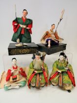 Set of Five Japanese Hina Figures to include two Kyudo archers with arrows. Each with painted porce