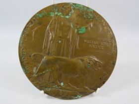 WW1 bronze death plaque for a William Kirk Bowcock, 12" diameter.
