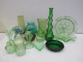 Selection of vintage and modern green art glass.