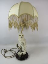 Dear Italian Owl Figural table lamp with shade, 68cm from base to top of the shade,