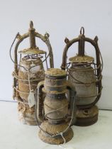 Three antique storm lanterns in original condition. See photos.