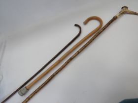 Long Walking staff in natural wood set with an Antler Handle measuring approx 50 inches long plus Tw