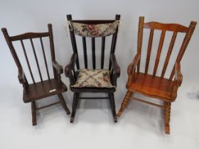 Trio of large dolls rocking chairs, the largest being 15 inches tall. See photos.