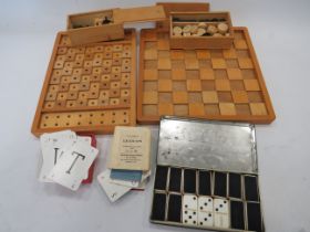 Games designed for use by the Blind to include Chess board & pieces, Draughts Board & Pieces, Tin of