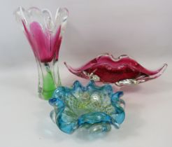 Murano Barovier and Toso glass bowl plus two pieces of Chribska art glass.