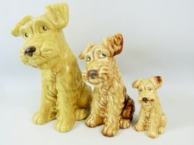 Three Graduated Sylvac Cheeky Terriers. The largest (1380) is 10 inches tall. Other model numbers ar