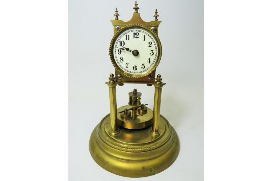 German made brass Anniversary clock under Glass dome. Appears to be in running order.  Small piece m - Image 2 of 9