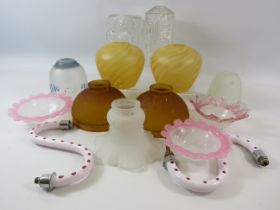 Selection of vintage glass light shades, Victorian Chandelier cups etc