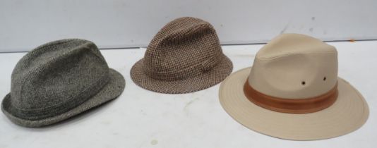 3 gents hats including one which is harris tweed, 58cm, 59cm and 60cm.