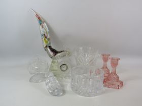 Mixed lot of glass including a Murano bird and various crystal glass by Edinburgh, Waterford and