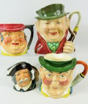 Collection of Ceramic Character Jugs. Small Royal Doulton Sancho Panza, Staffordshire Tony Weller, L