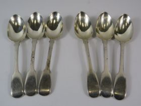 3 London Sterling silver dessert spoons dated 1835 plus Three dated 1865. Total silver weight 301