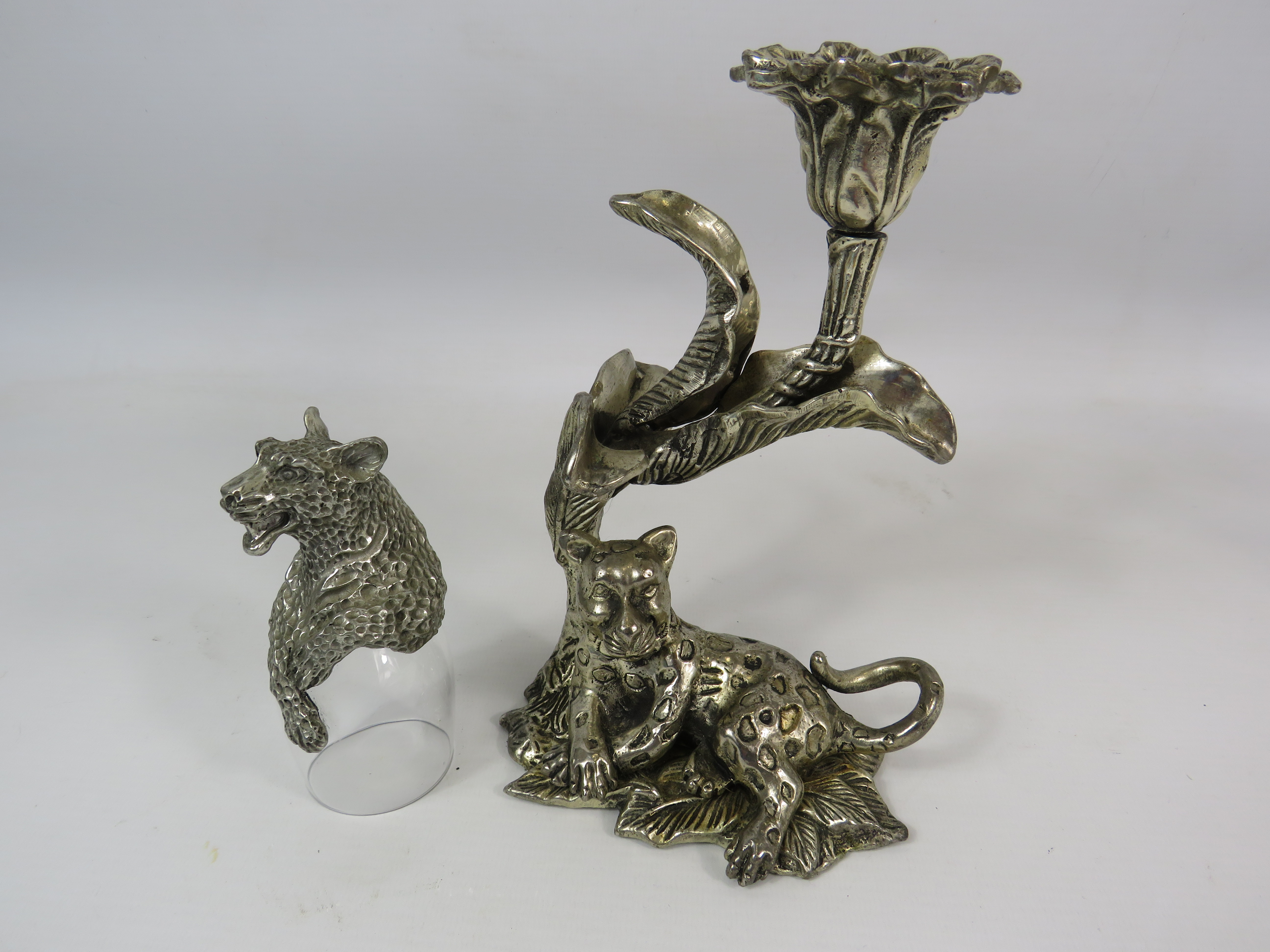 Franklin Wild Royal Selangor stirrup cup plus a white metal candle holder with a recumbant leopard - Image 3 of 3