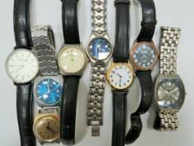 Selection of quartz watches which require batteries plus two mechanical watches for spares/repairs.