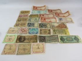 Selection of WW2 military issue bank notes and Foreign vintage bank notes see pics.