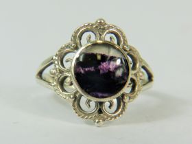 925 Silver Ring set with Banded Blue John. Finger size 'S'