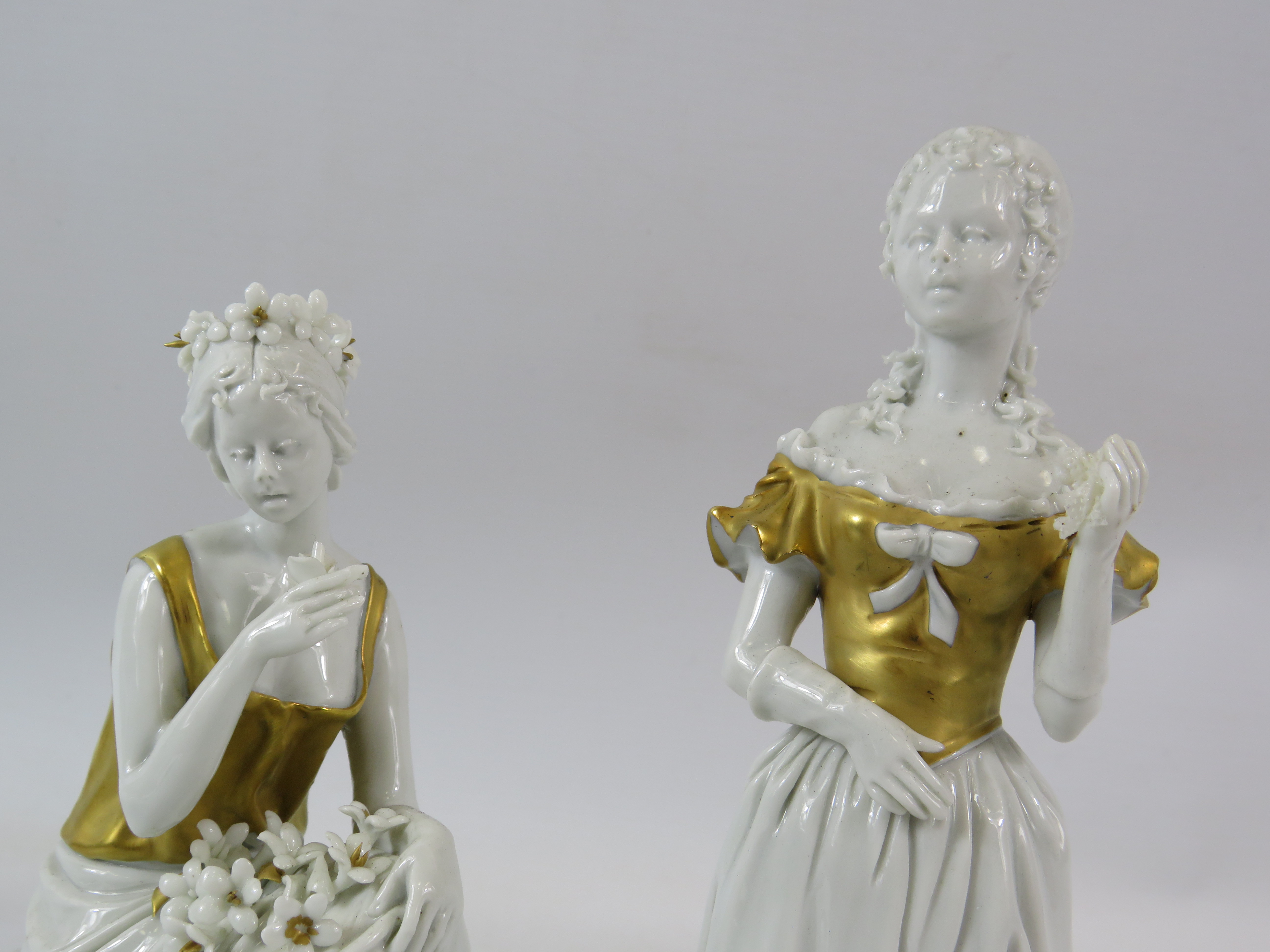 2 Signed Capodimonte white and gold porcelain figurines, the tallest measures 22cm. - Image 2 of 4