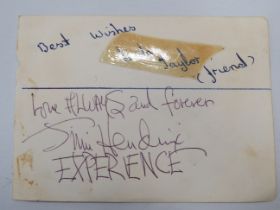 Very good 1960's Autograph by Jimi Hendrix plus Californians together with non related autograph/Sch