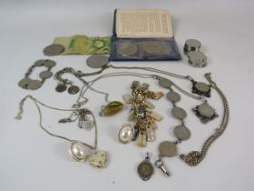 Mixed jewellery and coin lot including some sterling silver.