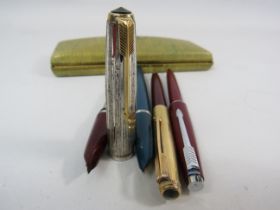 Various vintage parker pens and 51 pen box.