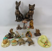 Mixed lot of various animal figurines including Wade and a ceramic wall plaque.