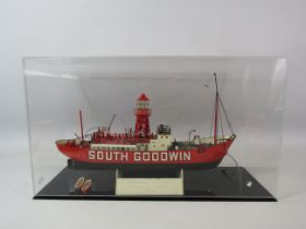 Model Boat in perspex case The Trinity House Light Vessel. The case measures 26cm tall, 46cm long,