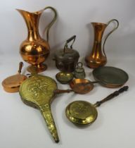 Mixed lot of copper and brass items jugs etc.