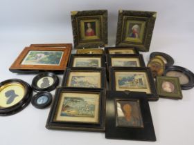 Selection of small vintage framed pictures.